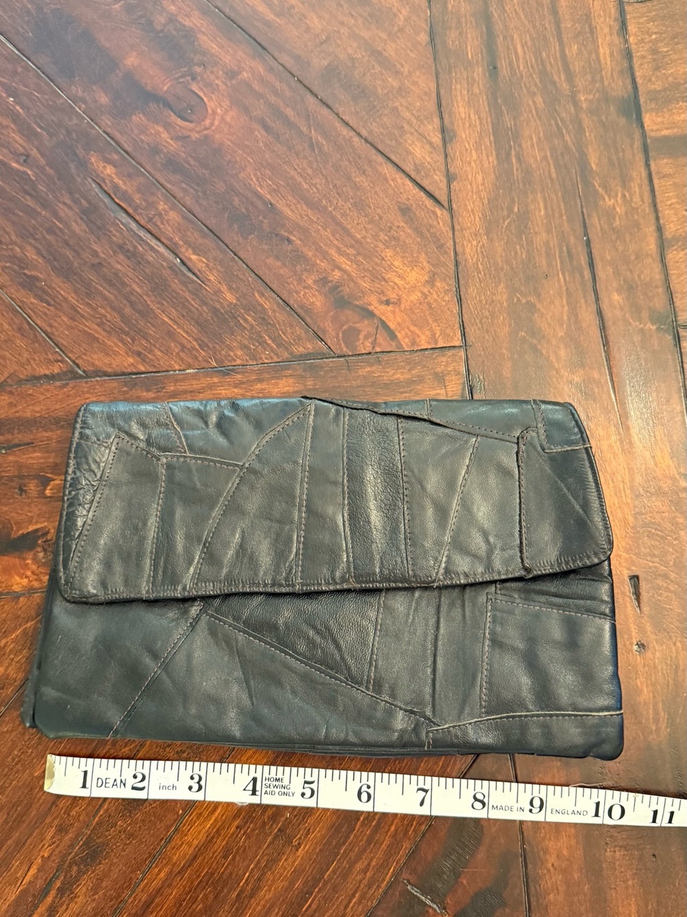Vintage Women's Black Leather Patchwork Clutch Wristlet